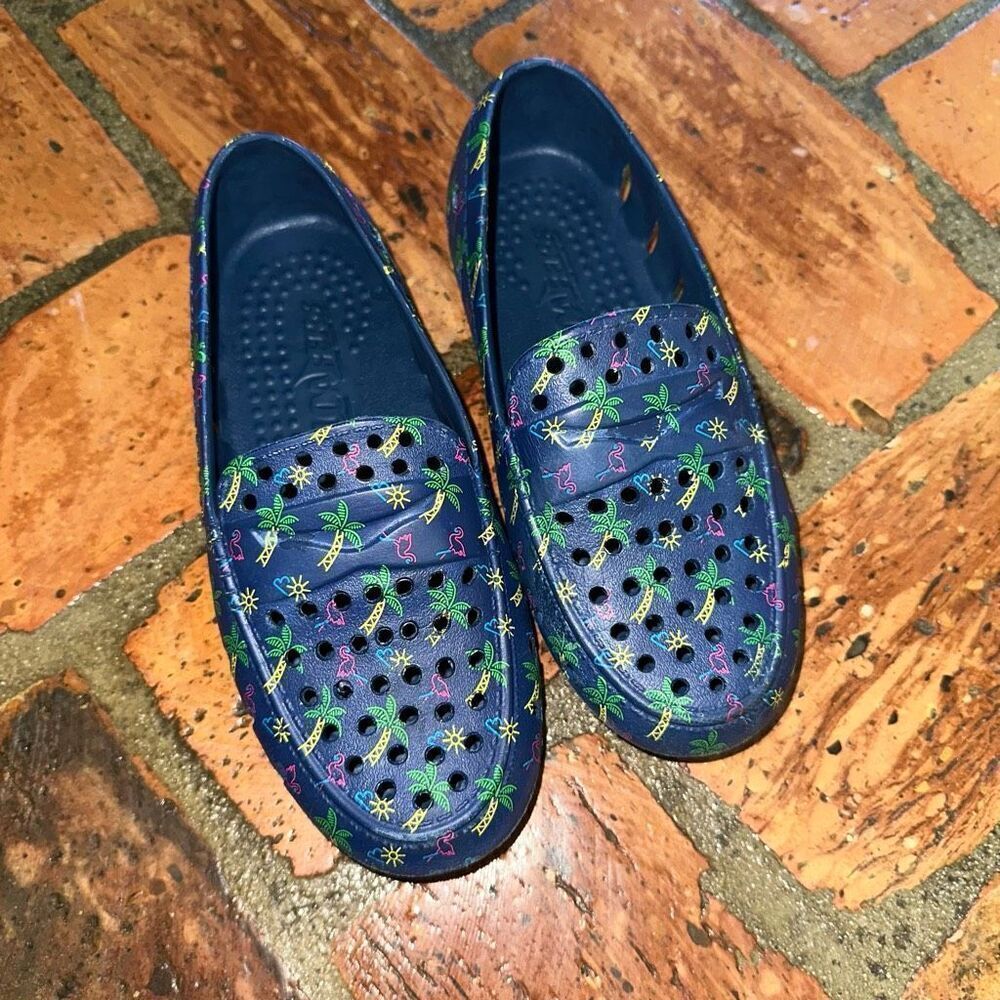 Kids Navy Tropical Print Slip-On Shoes